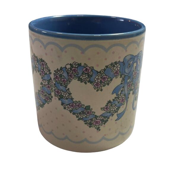 Two Blue Flower Floral Hearts Coffee Mug - Picture 2 of 5